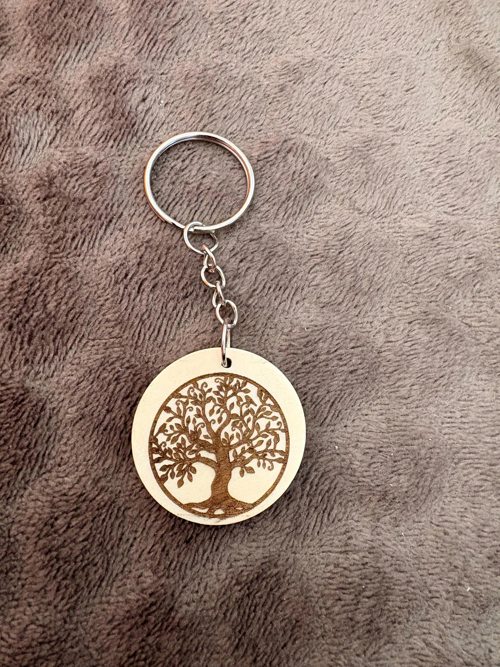 Porte clés bois arbre de vie et fleur de vie